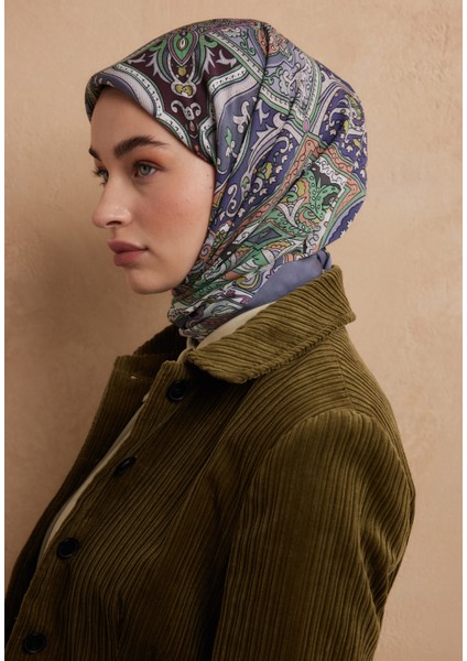 Etnıc Floral Desen Pamuk Ipek Eşarp Indigo modelleri