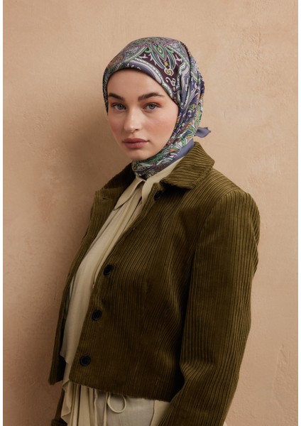 Etnıc Floral Desen Pamuk Ipek Eşarp Indigo fırsatları
