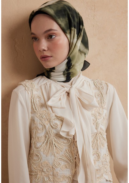 Tıe Dye Desen Pamuk Ipek Eşarp Orman Yeşili