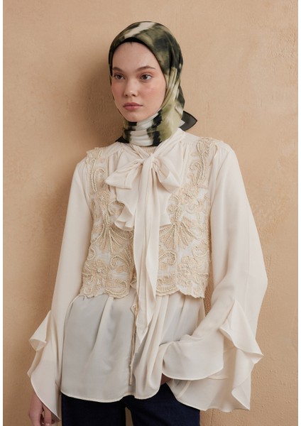 Tıe Dye Desen Pamuk Ipek Eşarp Orman Yeşili modelleri