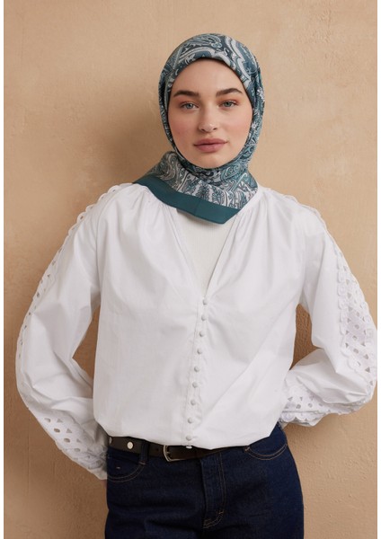 Etnıc Floral Desen Pamuk Ipek Eşarp Aquamarin fiyatları