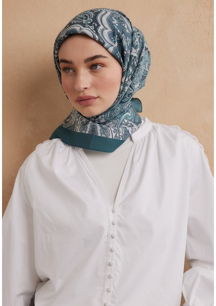 Etnıc Floral Desen Pamuk Ipek Eşarp Aquamarin modelleri