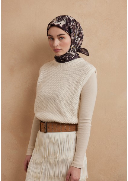 Floral Paısley Desen Pamuk Ipek Eşarp Mürdüm modelleri