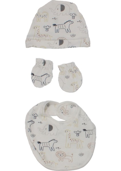 Erkek Bebek Beyaz Renkli Hayvanlı Desenli 5 Parça Hastane Çıkış Seti fırsatları