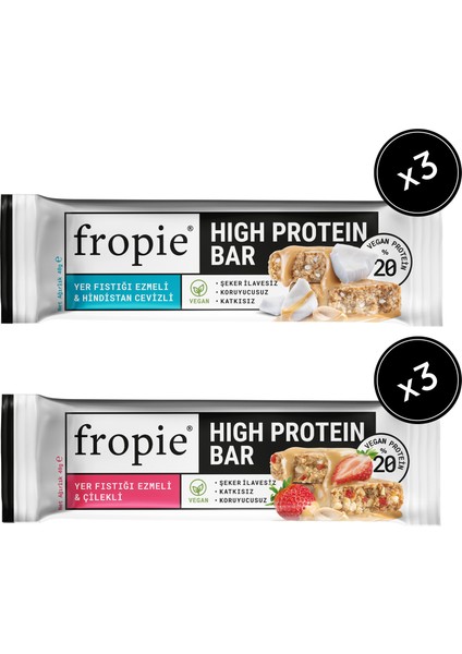 Vegan High Protein Bar 6’lı Set - Yer Fıstık Ezmeli & Çilekli & Hindistan Cevizli