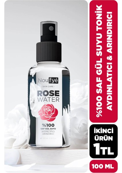Noufyé Saf Gül Suyu, Aydınlatıcı ve Arındırıcı Cilt Toniği, Doğal Gül Suyu Tonik, 100 ml