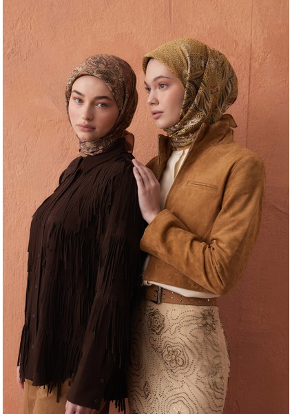 Eliza Desen Pamuk Ipek Eşarp Hardal