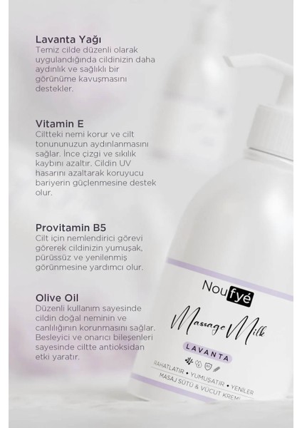 Lavanta Yağı Rahatlatıcı ve Nemlendirici Masaj Sütü & Vücut Kremi, Masaj Yağı 250 ml