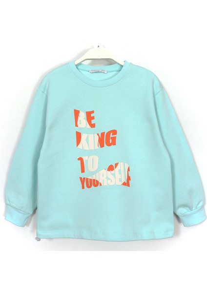 Kabartma Slogan Baskılı Kız Çocuk Sweatshirt Mint 001-0002024