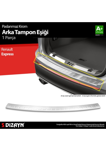 Renault Express Krom Arka Tampon Eşiği 2021 Üzeri A+ Kalite