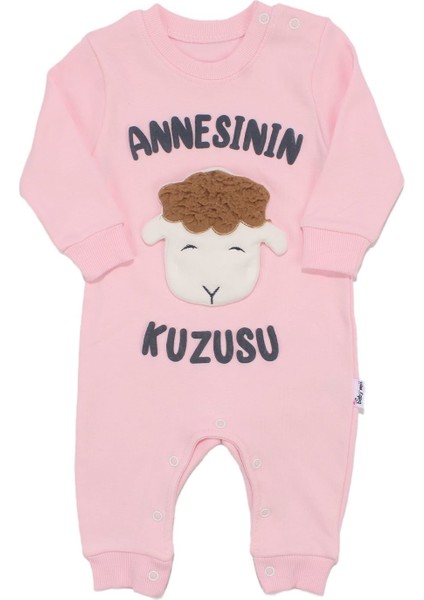 Kız Bebek Pembe Annesinin Kuzusu Yazılı Çıtçıtlı Tulum