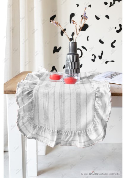 40 x 125 cm Vintage Fırfırlı Keten Pamuklu Amerikan Runneri,amerikan Servis