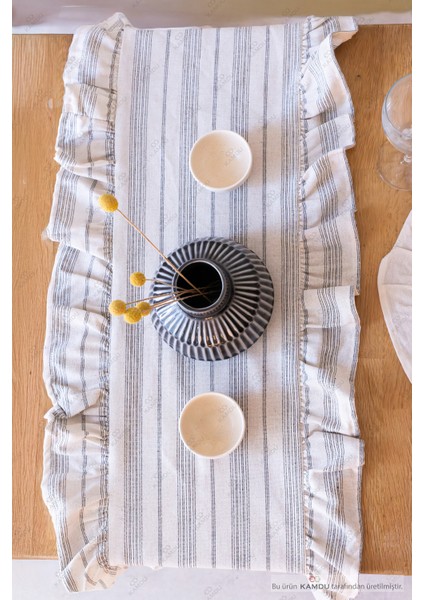 40 x 125 cm Vintage Fırfırlı Keten Pamuklu Amerikan Runneri,amerikan Servis modelleri