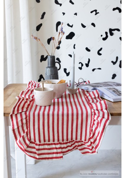 40 x 125 cm Vintage Fırfırlı Keten Pamuklu Amerikan Runneri,amerikan Servis