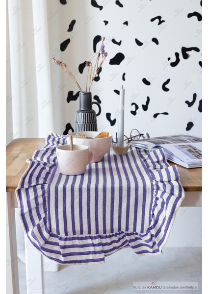 40 x 125 cm Vintage Fırfırlı Keten Pamuklu Amerikan Runneri,amerikan Servis