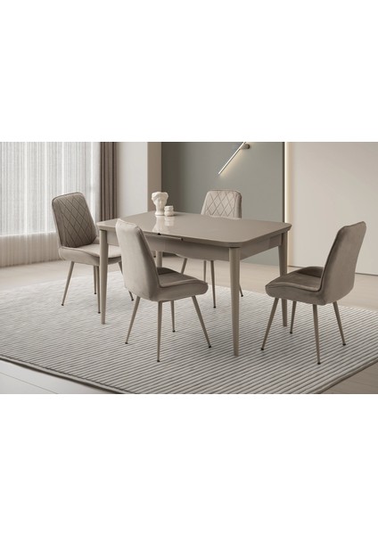 Kelebek Cappicino Ahşap Salon Yemek Masa Sandalye Takımı 4 Fulya Sandalyeli Ortadan Açılır Büyüyen 90 x 160 cm