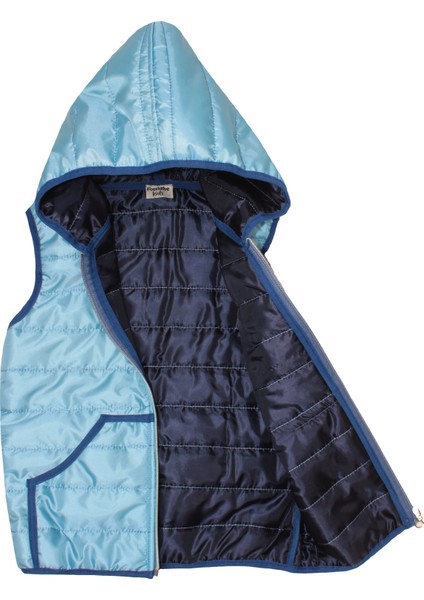 Çocuk Mavi Lacivert Kapüşonlu Fermuarlı Şişme Yelek modelleri