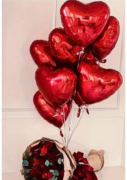 2 Adet Kalp Folyo Balon Kırmızı Uçan Balon 45 cm 18 Inç