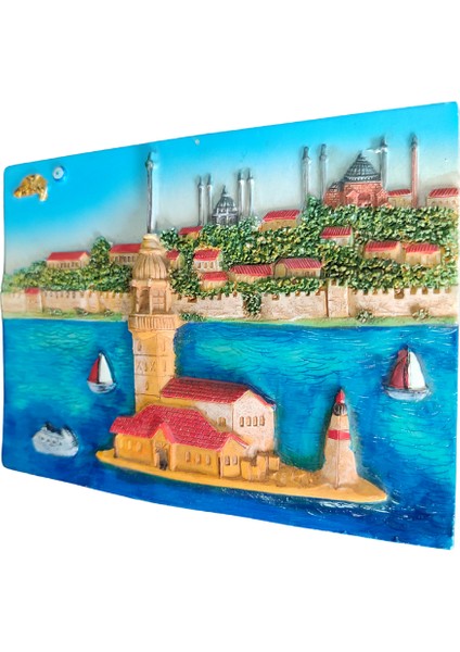 Vintage Kız Kulesi ve Istanbul Görselli 3 Boyutlu El Boyaması Dekoratif Duvar Süsü fiyatları