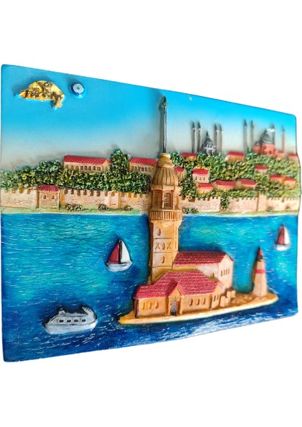 Vintage Kız Kulesi ve Istanbul Görselli 3 Boyutlu El Boyaması Dekoratif Duvar Süsü modelleri