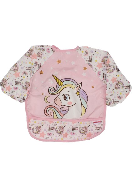 Kız Çocuk Pembe Unicorn Uzun Kollu Boya ve Mama Önlüğü