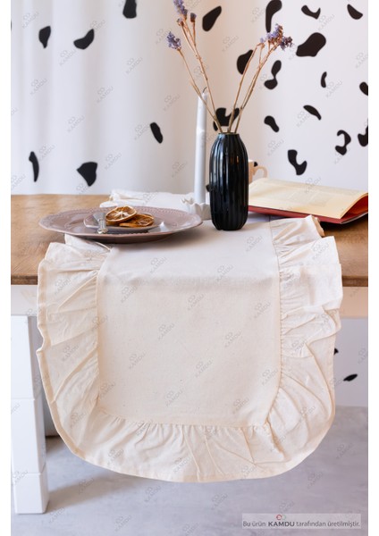 40 x 125 cm Vintage Fırfırlı Keten Pamuklu Amerikan Runneri,amerikan Servis