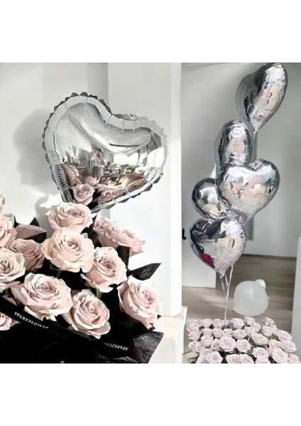 3 Ad Gümüş Kalp Folyo Balon 45 cm 18 Inç