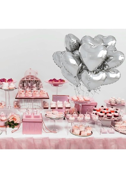 3 Ad Gümüş Kalp Folyo Balon 45 cm 18 Inç fırsatları