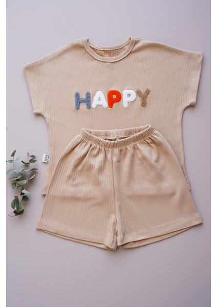 Happy Nakışlı Çocuk Şortlu Fitilli Penye Takım