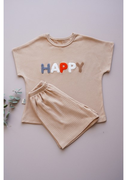Happy Nakışlı Çocuk Şortlu Fitilli Penye Takım