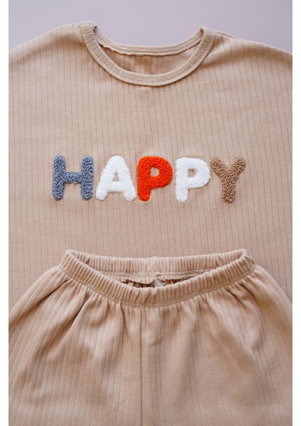 Happy Nakışlı Çocuk Şortlu Fitilli Penye Takım