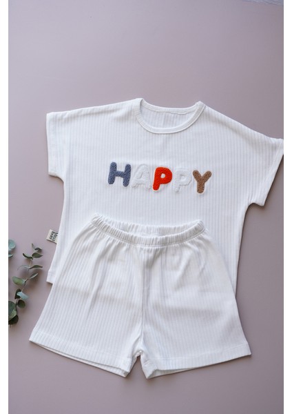 Happy Nakışlı Çocuk Şortlu Fitilli Penye Takım