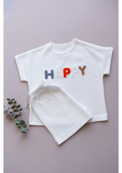 Happy Nakışlı Çocuk Şortlu Fitilli Penye Takım