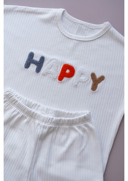 Happy Nakışlı Çocuk Şortlu Fitilli Penye Takım