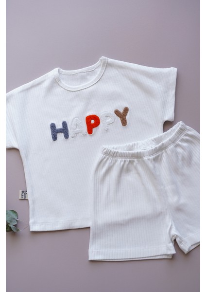 Happy Nakışlı Çocuk Şortlu Fitilli Penye Takım