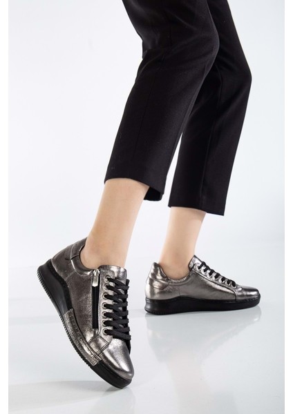 Kadın Deri Fermuarlı Spor Ayakkabı - Platin fiyatları
