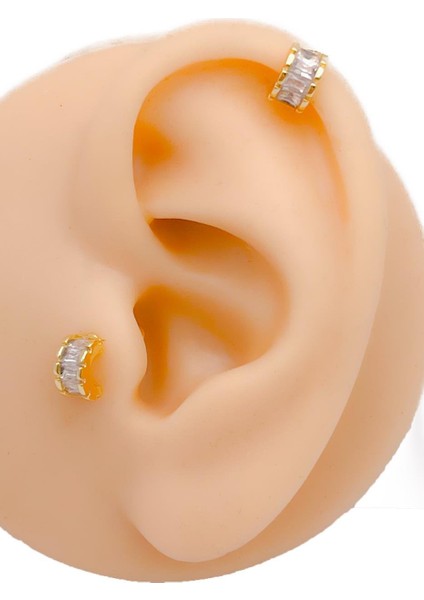 Cerrahi Çelik Piercing Baget Taşlı Yarım Halka Kıkırdak Tragus Piercing (1ADET)