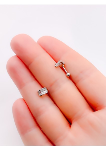 Cerrahi Çelik Piercing Baget Taşlı Yarım Halka Kıkırdak Tragus Piercing (1ADET)