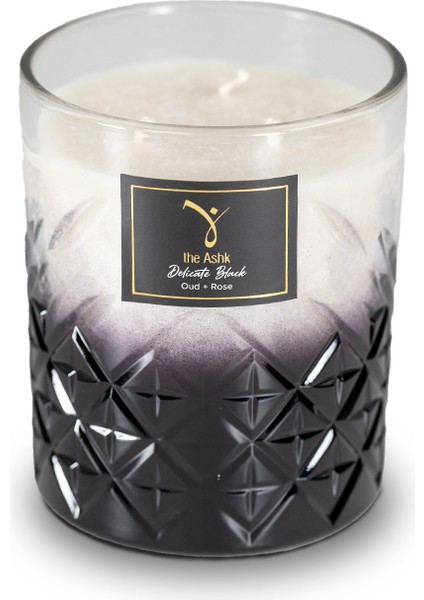 Delicate Serisi Black Mum - 300GR Oud ve Gül Kokulu Organik El Yapımı Dekoratif Cam Mum