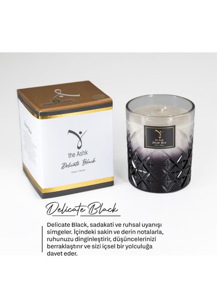 Delicate Serisi Black Mum - 300GR Oud ve Gül Kokulu Organik El Yapımı Dekoratif Cam Mum fiyatları