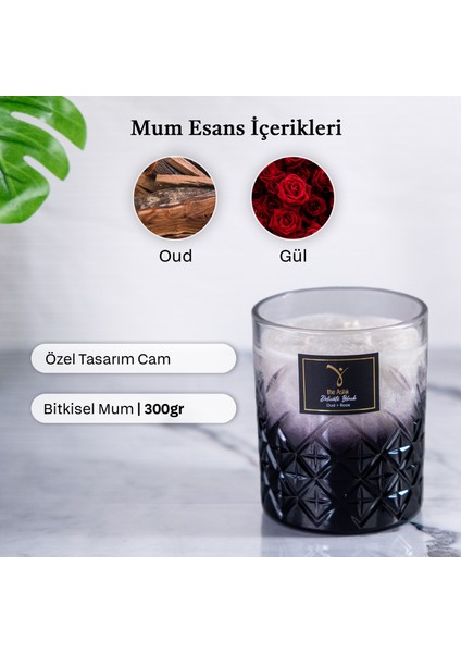 Delicate Serisi Black Mum - 300GR Oud ve Gül Kokulu Organik El Yapımı Dekoratif Cam Mum modelleri