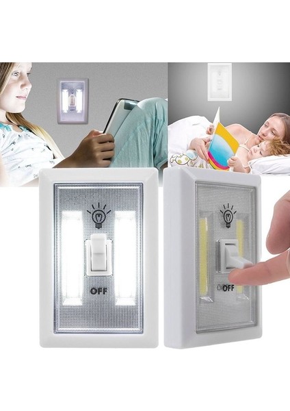 Mıknatıslı Dolap Içi Lamba Gece Lambası Anahtarlı 2 Ledli Cob Duvar ve Dolap Içi Ledli Kare Işıldak