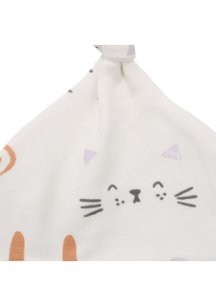 Unisex Ekru Kedicik Desenli Düğümlü Penye Bere