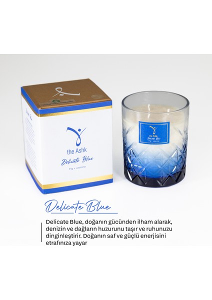 Delicate Serisi Blue Mum - 300GR Incir ve Yasemin Kokulu Organik El Yapımı Dekoratif Cam Mum fiyatları