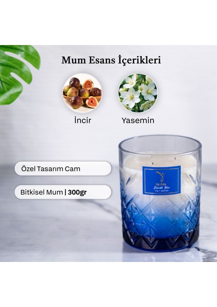 Delicate Serisi Blue Mum - 300GR Incir ve Yasemin Kokulu Organik El Yapımı Dekoratif Cam Mum modelleri
