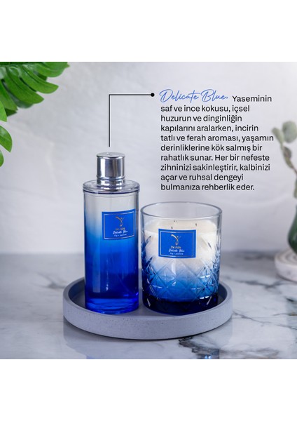 Delicate Serisi Blue Mum - 300GR Incir ve Yasemin Kokulu Organik El Yapımı Dekoratif Cam Mum indirimleri