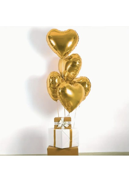 3 Adet Folyo Balon Altın Sarısı Gold Uçan Balon 45 cm 18 Inç