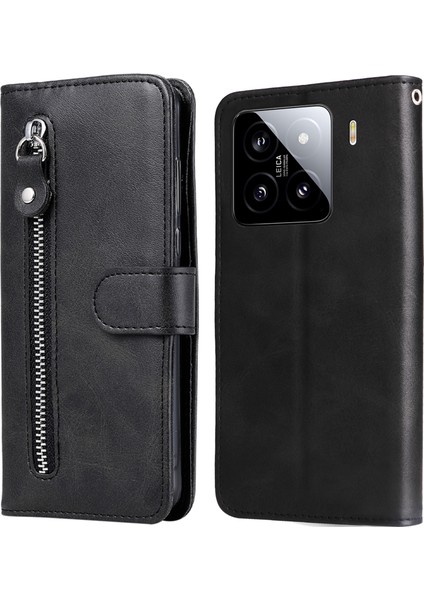 Xiaomi 15 Fermuarlı Cüzdan Buzağı Dokusu Pu Deri Telefon Kapağı (Yurt Dışından)