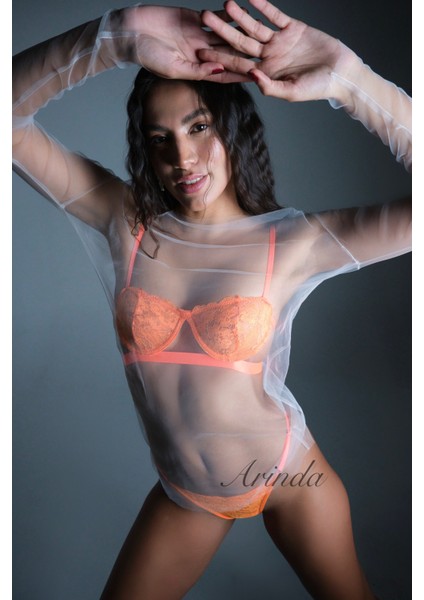 Kate Balenli Dantelli Iç Çamaşırı Takımı Neon Turuncu