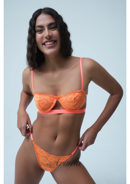 Kate Balenli Dantelli Iç Çamaşırı Takımı Neon Turuncu modelleri